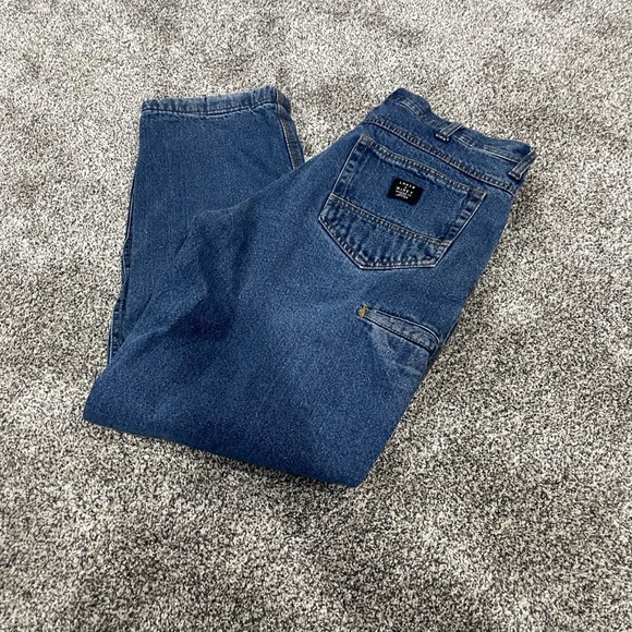 Lakin MCKey EUC flannel lined carpenter Blue Denim Jeans 34x32 vintage - Picture 10 of 11